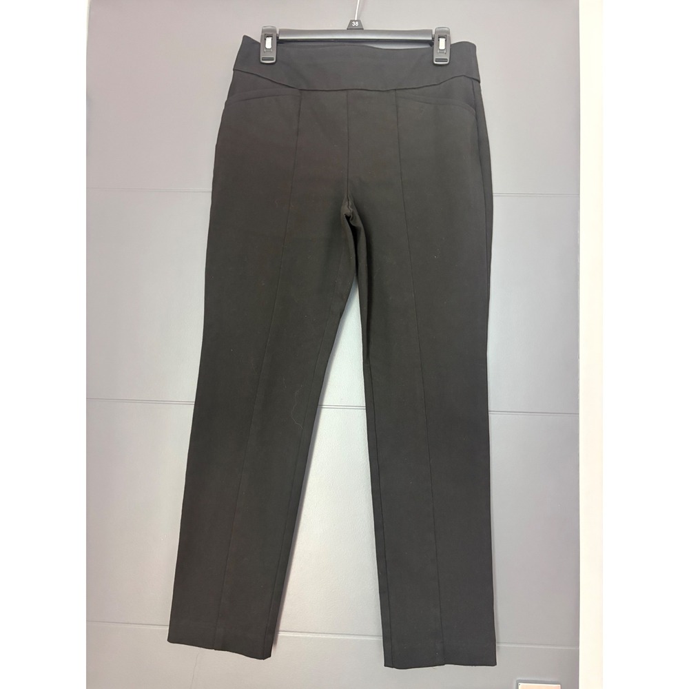 Chicos So Slimming Black Straight Leg Pull On Pants Size 0 Short Stretch Seamed